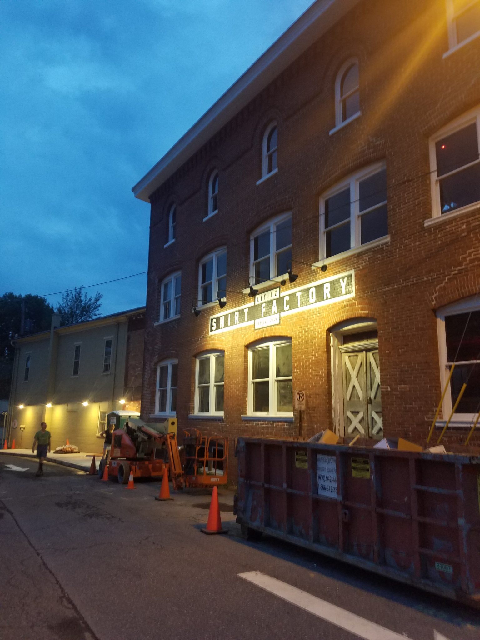 Lititz Shirt Factory lighted exterior